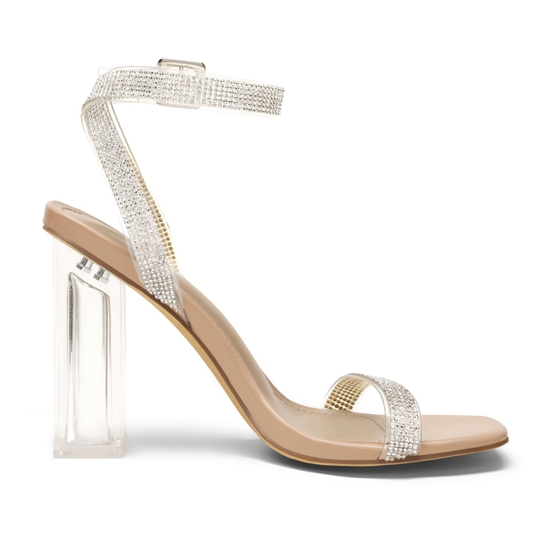 Nude square toe clear heels discount